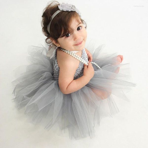 Robes de fille mignon bébé Crochet Tutu robe filles moelleux 1 couche Tulle Ballet Tutus avec 4 