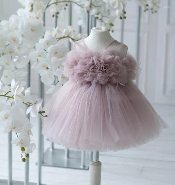 Robes Tutu à fleurs pour filles, jolie robe de princesse bouffante rose pour fête de mariage, tenues de 1er anniversaire, tissu formel