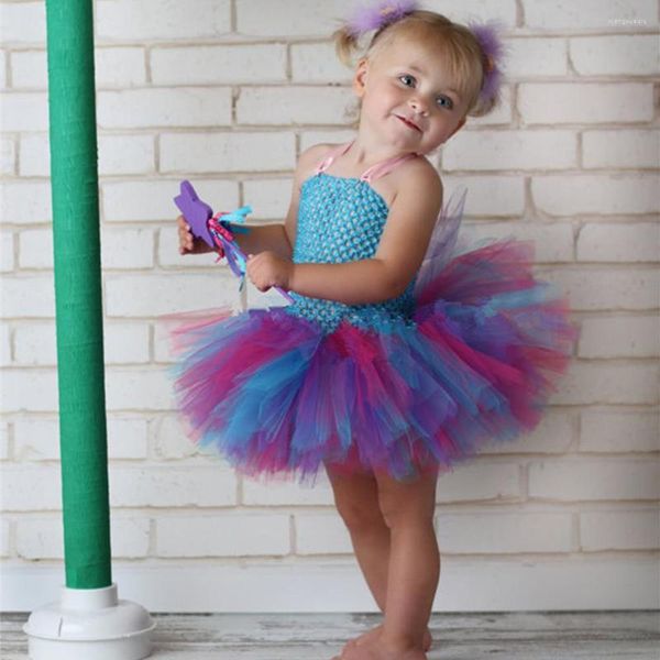 Vestidos de niña, bonito vestido de tutú de ganchillo para niñas, hecho a mano, tutús de Ballet de tul esponjoso de 2 capas con diadema de flores, fiesta infantil