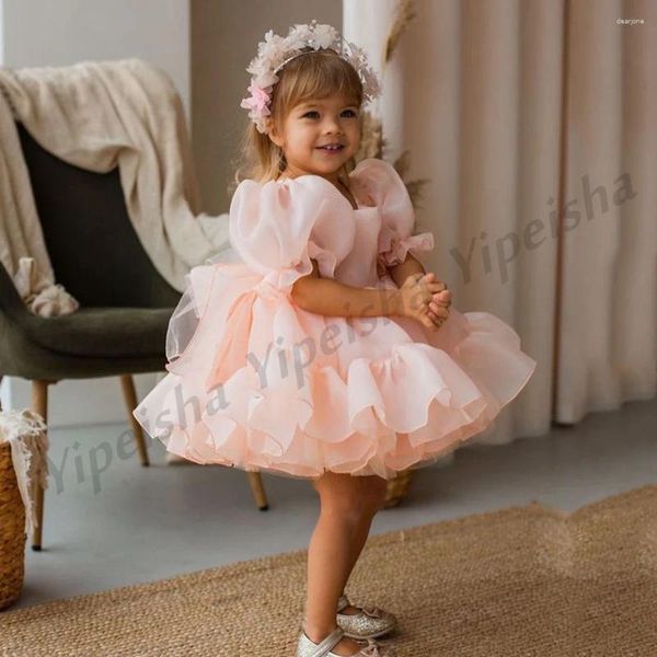 Robes de fille mignon bébé Organza robe à fleurs princesse robe de soirée manches courtes col rond gonflé anniversaire Communion pour noël