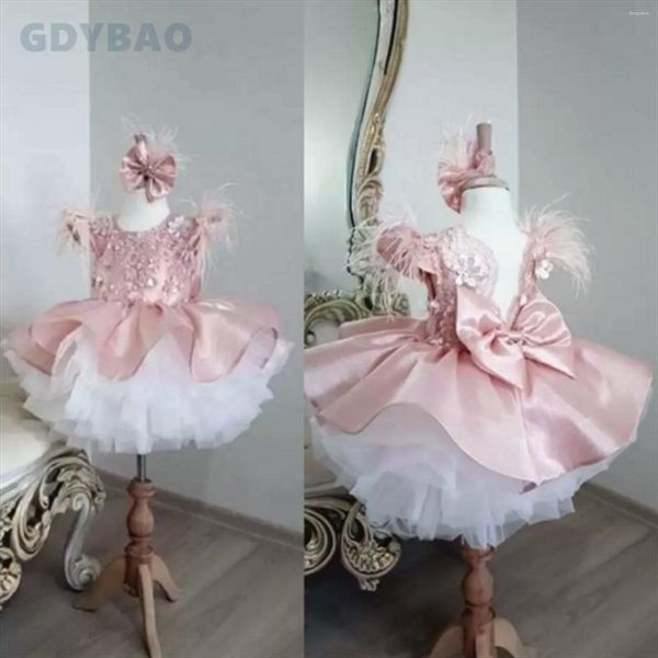 Robes de fille mignon anniversaire princesse balle fleur courte été appliqué Tulle bébé fête de mariage vêtements de cérémonie robes