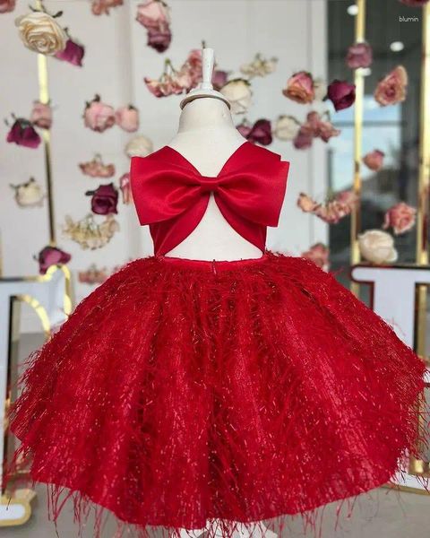 Robes de fille avec nœud mignon, petite robe bouffante à fleurs rouges, princesse scintillante, première Communion pour bébé, noël