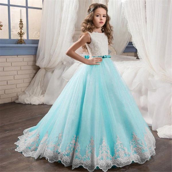 Fille Robes Mignon Arc Ceintures Fleur Top Satin Plissé Tulle Robe De Célébrité Solide Couleur Simple Prom Party Robes