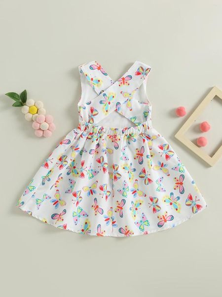 Vestidos de niña Vestido sin mangas con estampado floral lindo para niñas pequeñas con diseño sin espalda Bowknot para fiestas de verano y ocasiones especiales 3-7