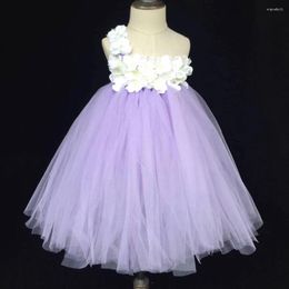 Fille robe mignonne filles lavande tutu robe bébé robe de bal de tulle moelleux avec fleur blanche et bandeau de mariage pour enfants