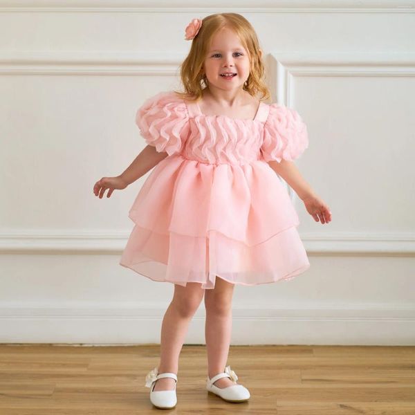 Vestidos de niñas Lindas chicas rosa Party Ball Vestido Verano Summer Hopfy Carnival Pageant Pageant Kids Soft Wedding Wedding Resorter Night PROM