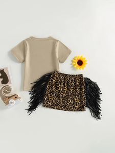 Meisjesjurken Schattige baby-s-westerse rok met schattig T-shirt met letterprint en stijlvolle mini met kwastjes - Perfecte feestkleding voor