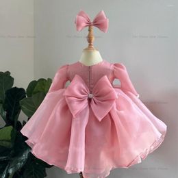 Robes de fille mignon rose bébé filles robe organza tutu cadeau pour noël belle col rond manches longues célébration tissu robe d'anniversaire 2023