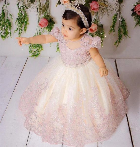 Vestidos de niña, linda flor de encaje rosa para bodas, bebé, niño pequeño, tul, cumpleaños, princesa, niños, pequeña novia, vestidos de fiesta de noche