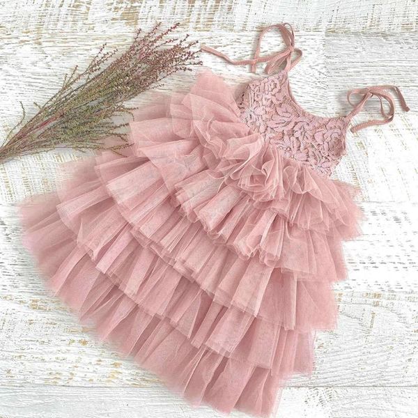 Vestidos de niña lindo vestido de fiesta rosa honda princesa princesa ropa para bodas bordado bordado pastel de flores vestidos 3 6 8