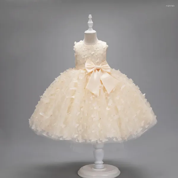 Robes de fille mignonne princesse robe à fleurs pour mariage Tulle Applique papillon avec nœud sans manches enfants fête d'anniversaire robes de bal