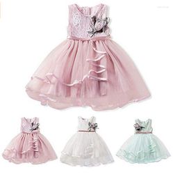 Meisje jurken schattige prinses kinderen baby rozenbloem jurk mouwloze lint riem optocht kanten mesh tutu groen roze wit 6m-5y