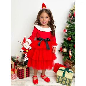 Robes de fille mignonnes Red Plete Kid's Robe Fashion O-Leck Manches longues Mid-Calf Robes A-Line Party Pageant Christmas For Girls 2024