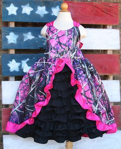 Vestidos de niña Cute Spaghetti Muddy Satin Camo Flower Negro Formal Niños Camuflaje Campo Ropa de boda para