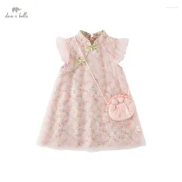 Robes de fille Dave Bella rose imprimé fleuri enfants filles Cheongsam Style robe assortie petite sacoche DB2234762