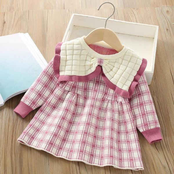 Robes de fille conçues pour enfants robe d'automne pull vêtements à carreaux pour filles anniversaire robe de 1 à 8 ans hiver tricoté robe décontractée2023