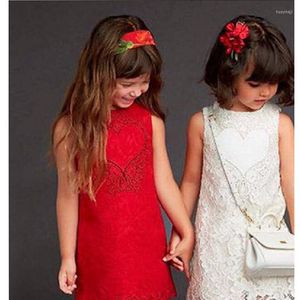 Vestidos de niña Diseñador Primavera Niñas Vestido de novia Rojo Europeo Sytle Princesa Traje Marca Robe Fille Enfant Chaleco sin mangas