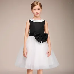 Robes de fille Dideyttawl enfants fête formelle courte blanc noir noeud papillon robe d'anniversaire longueur au genou fleur mariage