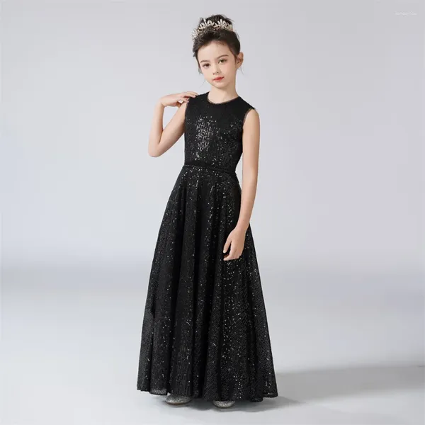 Robes de fille Dideyttawl robe à col rond pour a-ligne paillettes fleur brillante sans manches enfants anniversaire robes de princesse formelles