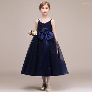 Meisjesjurken dideyttawl feestjurk voor kinderen verjaardag formele communie prinses jurken marineblauw tule bowtiebloem