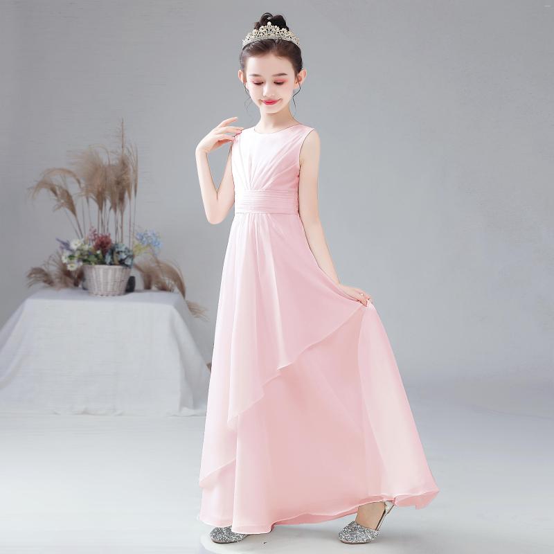 Girl Dresses Dideyttawl REAL Pos Pink Chiffon Flower Sleeveles Junior Bridesmaid Gown Concert Birthday Pageant Party