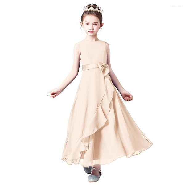 Robes de fille Dideyttawl Blanc Albâtre Longue Junior Demoiselle D'honneur Cheville Longueur Fleur Élégante Pour Les Filles De Mariage Robes Formelles