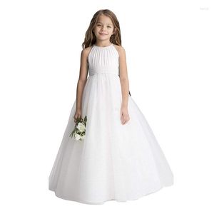 Robes de fille DongCMY robe de soirée de mariage robe à fleurs sans manches en mousseline de soie riz blanc longue luxueuse soirée de princesse pour enfants