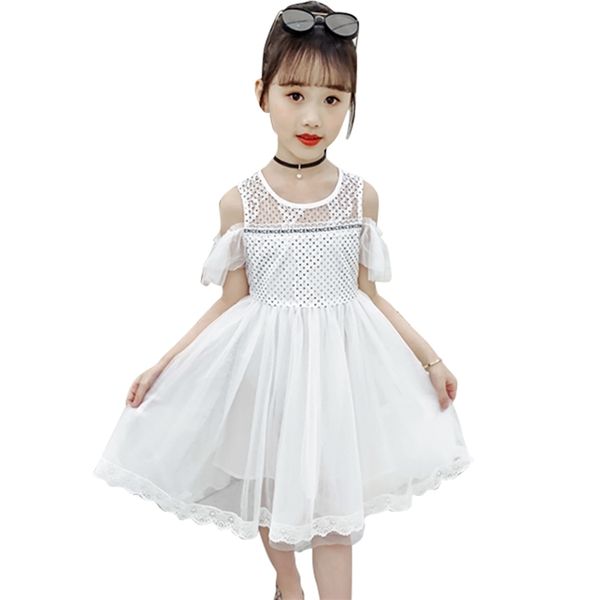 Vestidos de niña Fiesta de puntos para niños Encaje Blanco Verano Disfraces para niños S 6 8 10 12 14 210527