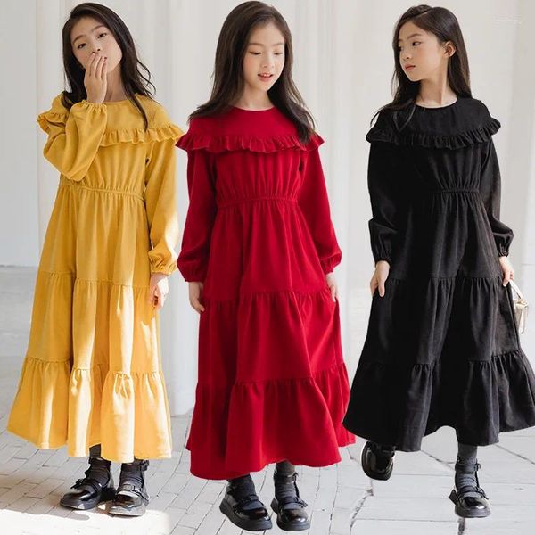 Robes d'automne et d'hiver pour filles, jupe longue ample en velours côtelé, élégante, pour fête d'anniversaire et de noël