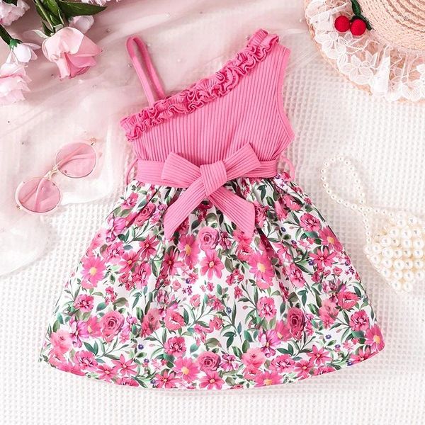 Robes de fille robe pour les enfants 1 à 6 ans d'anniversaire d'été ébouriffes florales hors épaule sans manches princesse ootd bébé