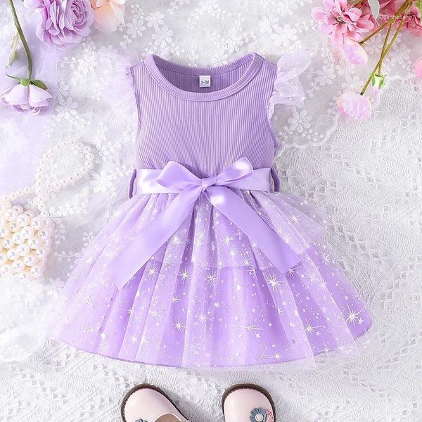 Vestidos de chicas vestidos para niños nacidos 3 - 24 meses manga de cumpleaños lindas estrellas tul princesa morada formal ootd bebé