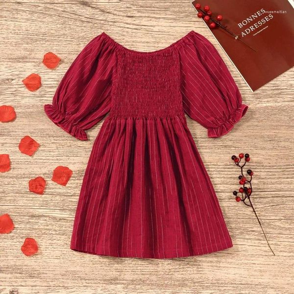 Vestidos de niña vestido para niñas jóvenes fiesta princesa vino rojo verano manga corta algodón ropa para niños