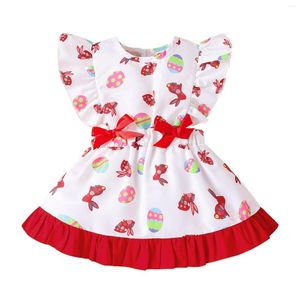 Meisjesjurken jurk mouwloze cartoon baby ruches prinses meisjes peuter gedrukte paaskleding 9 maanden