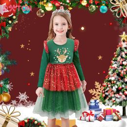 Robes de fille DXTON 2024 robe de noël pour filles manches volantes hiver princesse fête paillettes Elk année enfants bébé vêtements