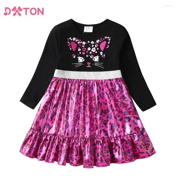 DXTON – robe à manches longues pour filles, vêtements décontractés, imprimé léopard, chat mignon, dessin animé, automne hiver