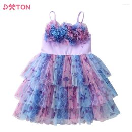 Robes de fille DXTON filles florales enfants suspendus robe d'été tout-petits Infantil robes en couches Tulle maille princesse gâteau