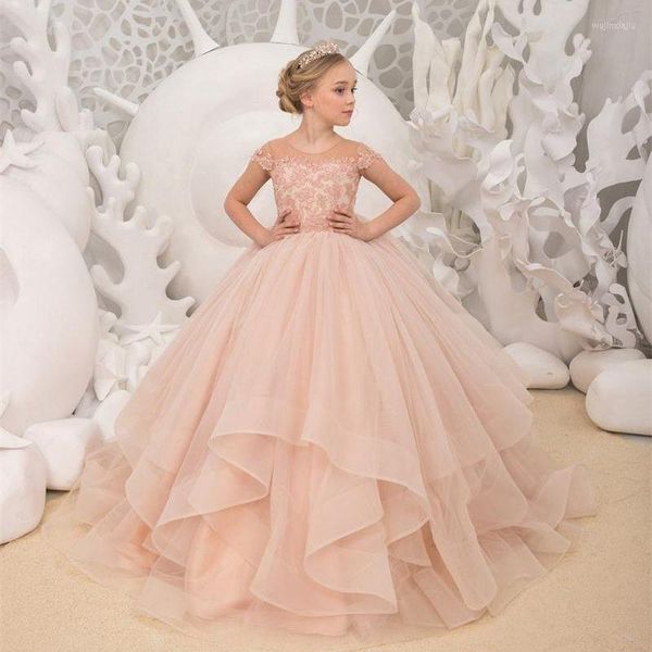 Robes de fille élégantes Blush Tulle fleur formelle pour Occasion spéciale demoiselle d'honneur fête mariage concours robe d'anniversaire