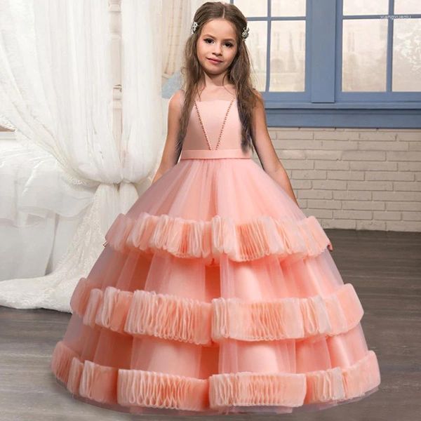 Robes de fille élégante jupe de gâteau princesse robe en dentelle enfants fleur pour les filles Vintage enfants fête de mariage longue robe de bal