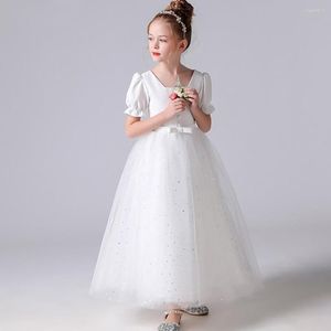 Meisjesjurken Elegante kerst Tule Flower Junior bruidsmeisje jurk Sparkly Kids For Wedding Pageant Jurys Ivory