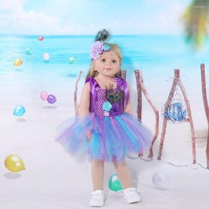 Meisjesjurken elegante jurk pauw veerbloem babykleding tutu eerste verjaardag pography props