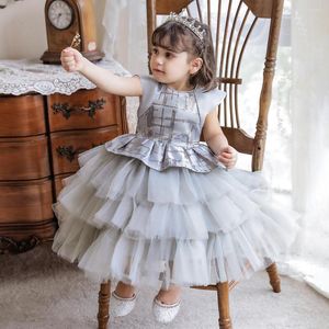 Fille robes robe élégante paillettes 2023 mode gris dentelle fête Tulle Tutu fleur princesse robes de mariée bébé