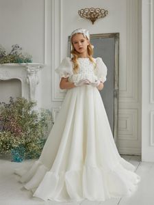 Fille robes fleur élégante pour mariage une ligne manches bouffantes petites filles blanc princesse robe de fête d'anniversaire robes de noël