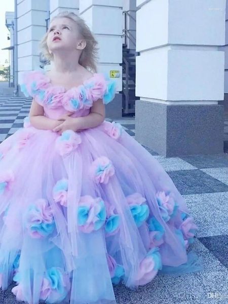 Robes de filles élégantes à fleurs, robe de soirée de mariage, avec des Appliques de princesse, robes de bal d'anniversaire pour 2-14 ans