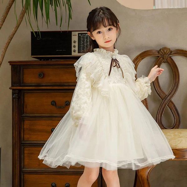 Robes de fille élégantes filles robe lolita blanche pour enfants princesse robe de fête d'anniversaire dentelle fronde tutu mariage enfants vêtements vintage