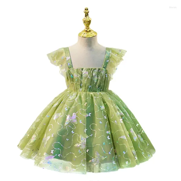 Robes de fille élégante robe de princesse en tulle vert pour enfants fête d'anniversaire de papillon 2-14yr filles de Noël