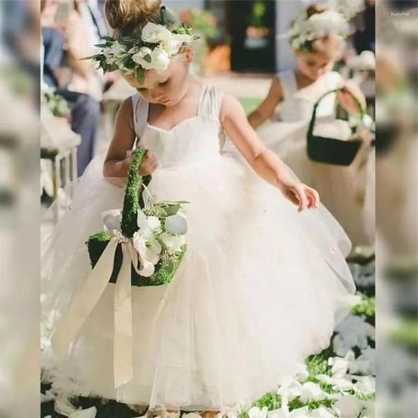 Vestidos de niña elegantes y hinchados con flores de tul para boda, princesa, noche de Navidad, fiesta de cumpleaños, vestidos de primera comunión con lazo