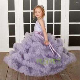 Robes de fille élégantes violet gonflé sans manches filles de fleur pour le mariage 2023 princesse dentelle robe de bal enfants Pageant première robe de communion