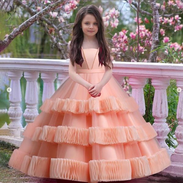 Vestidos de niña elegante princesa Retro para niñas arco desfile vestido de noche para niños perlas sin mangas ropa de dama de honor graduación