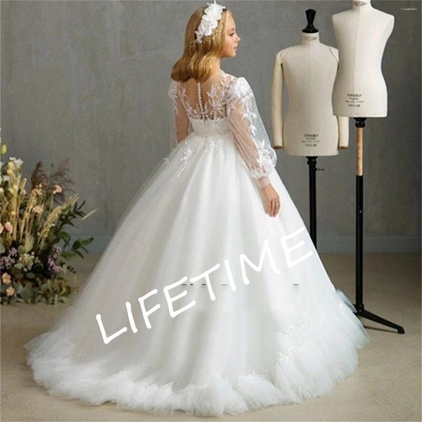 Robes de fille élégantes encolure dégagée transparente à manches longues fête de mariage Occasion formelle robe à fleurs en dentelle