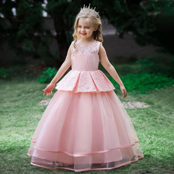 Fille Robes Élégante Sans Manches En Dentelle Princesse A-LineDresses Pour Enfants Événements Costume De Bal Anniversaire Fête De Mariage Tulle Tutu Vestidos4T-14tYrs